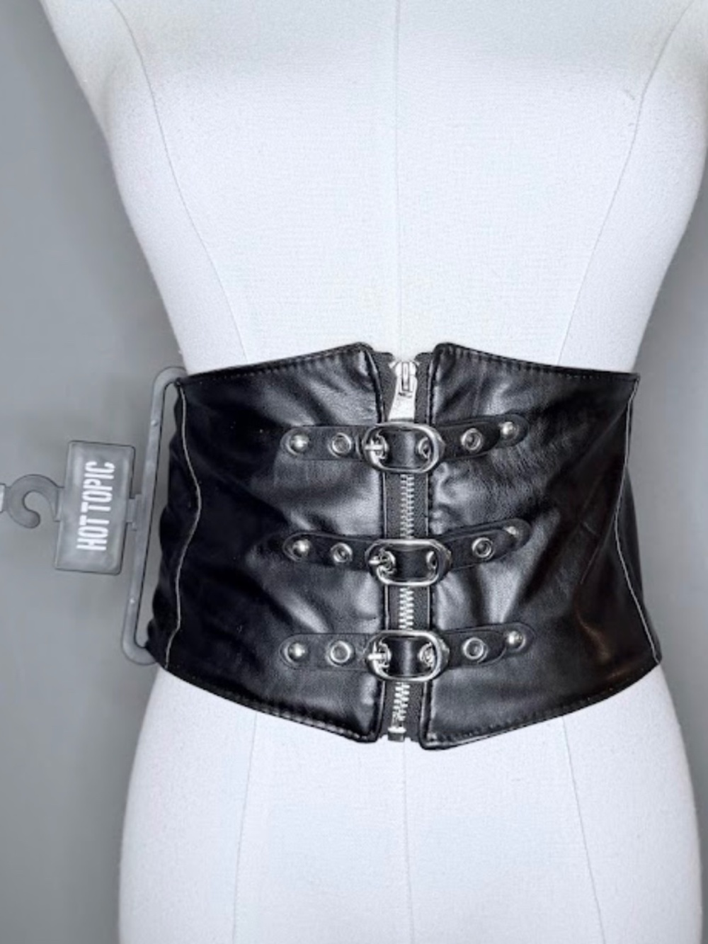 Hot Topic Black Faux Leather Corset Belt Wide Waist Belt Gothic Punk S/M NWT